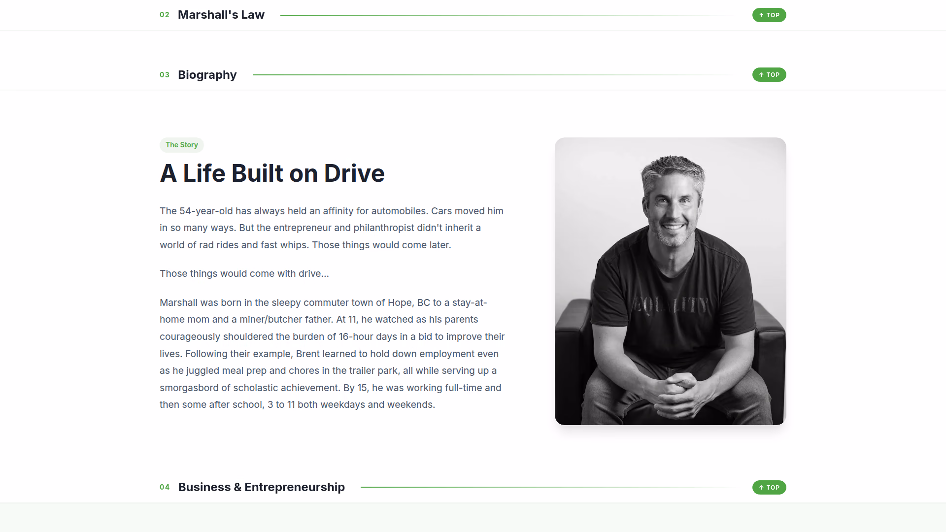Brent Marshall Commercial biography section (desktop)